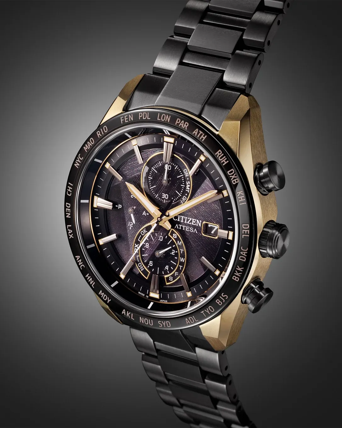 ATTESA LIGHT in BLACK Black Dial Super Titanium with DLC Coating